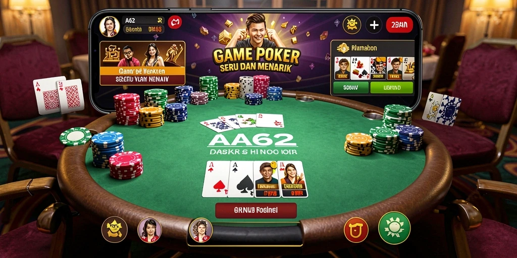Screenshot gameplay menunjukkan aksi seru permainan Poker di AA62.