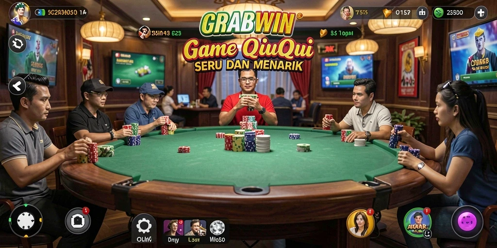 Tampilan gameplay seru dalam GRABWIN, aksi QiuQiu yang mendebarkan.