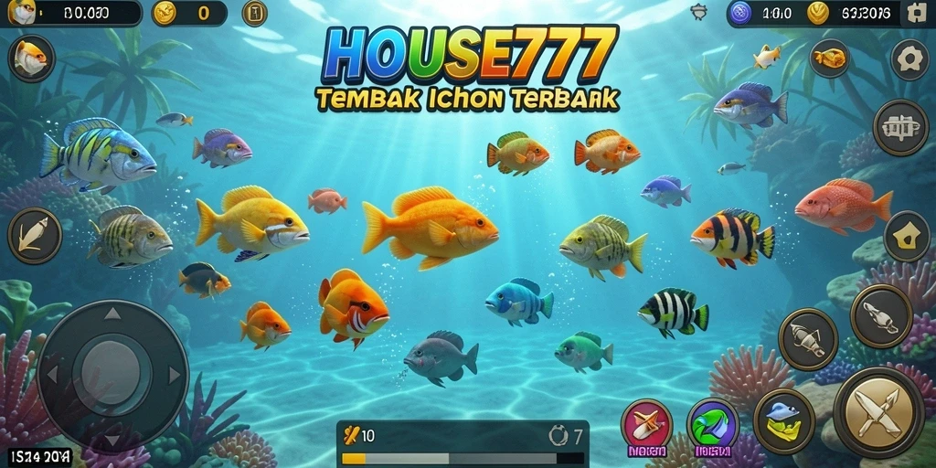Screenshot utama HOUSE777 menampilkan aksi menembak ikan yang mendebarkan.
