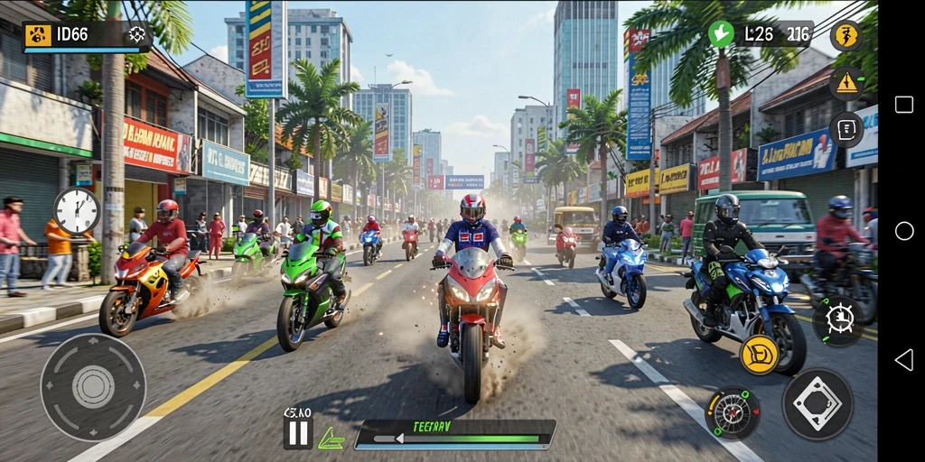 Gameplay mendebarkan dari balapan motor di ID66.