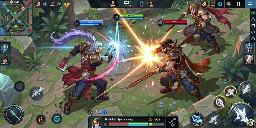 Ilustrasi gameplay K234 yang mendebarkan dalam pertempuran MOBA.