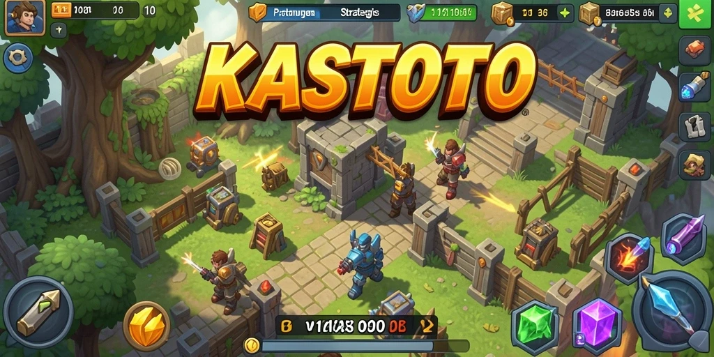 Gameplay KASTOTO menampilkan strategi menara yang mendebarkan.