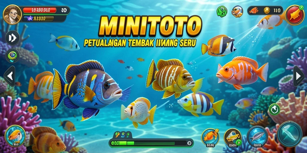 Tampilan gameplay <strong>MINITOTO</strong> saat menembak ikan dengan berbagai senjata.