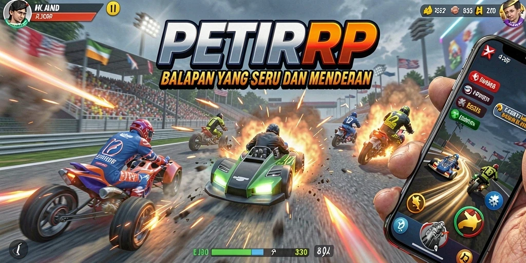 Screenshot PETIRRP menampilkan aksi balapan yang mendebarkan.