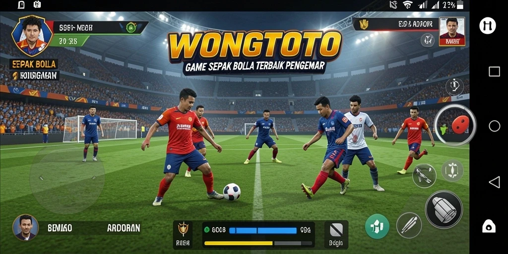 Screenshot gameplay WONGTOTO menampilkan aksi pertandingan sepak bola yang intens.
